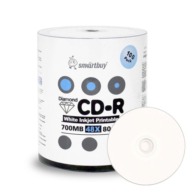 Smart Buy CD-R Diamond 48X 700MB 80MIN - White Inkjet Hub Printable 100 ...